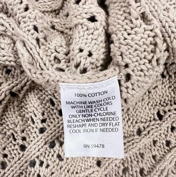 Cynthia Rowley Open Cable Knit Sweater Shawl Collar Beige  Size M Bohemian Boho - Picture 6 of 7